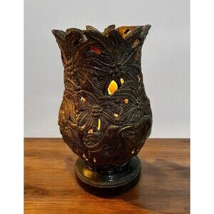 Palm Tree and Elephant Textured Cut Out Resin Torchiere Table Bedside Lamp